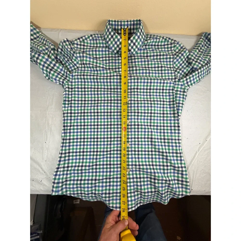 Banana Republic Mens Non-Iron‎ Slim Fit Gingham Button Down Shirt Green Blue M